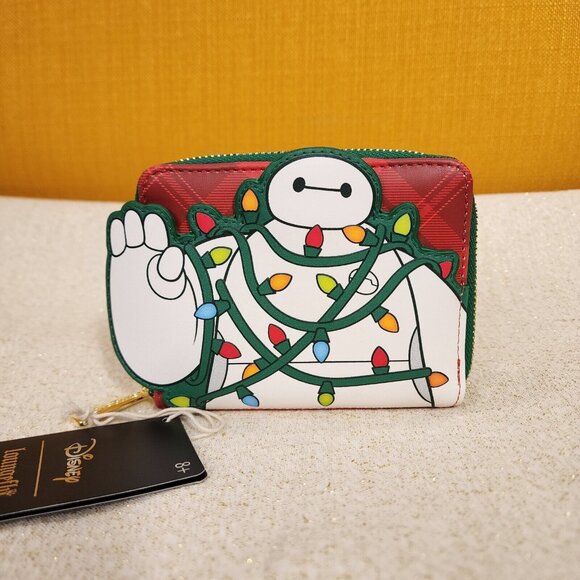 Loungefly Disney Big Hero 6 Baymax Holiday Lights Plaid Christmas Zip Wallet NEW - Picture 2 of 12